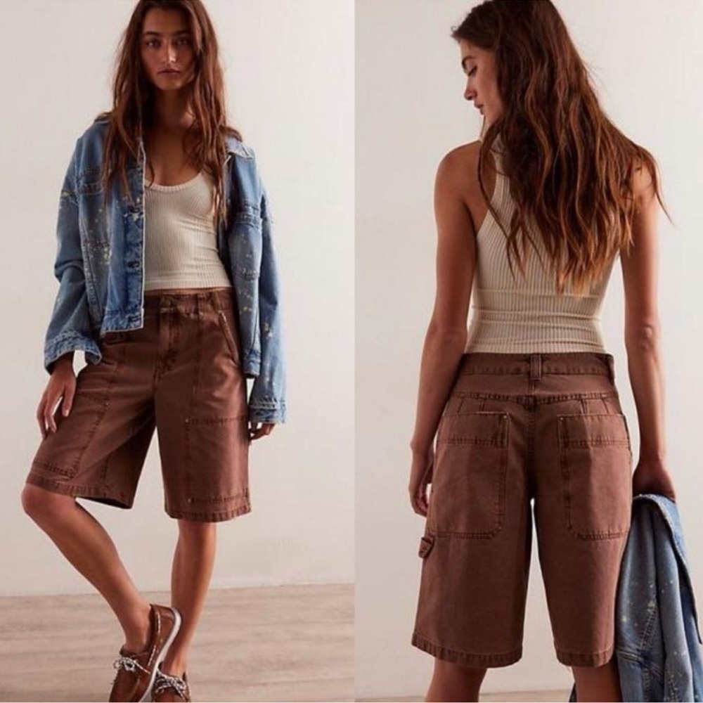 Free People  bayside carpenter Brown Bermuda Shorts Relaxed Fit - Picture 3 of 3